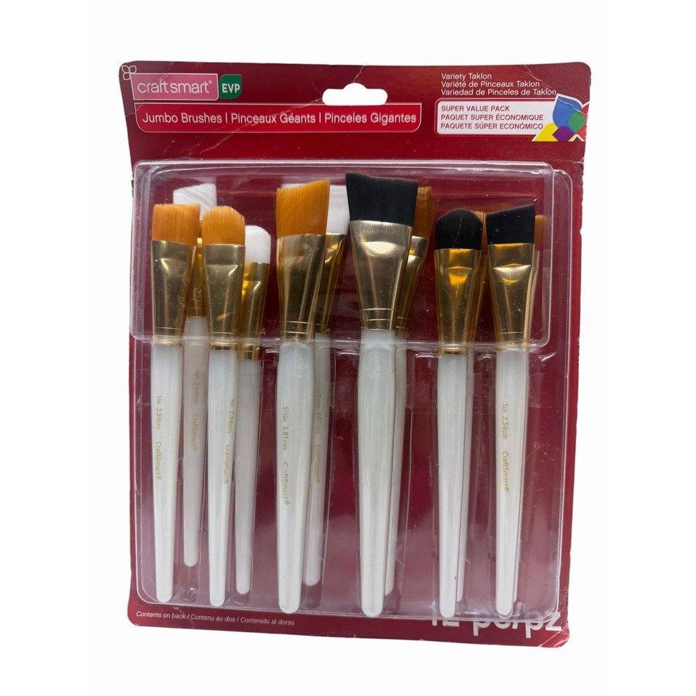 Craft Smart Jumbo Paint Brush Set 12 Pc Variety Taklon New Damaged Package